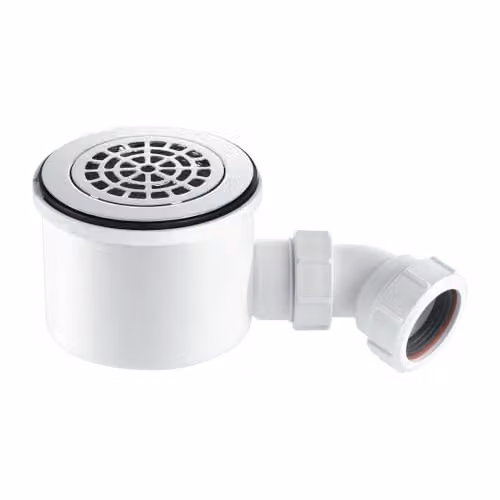 McAlpine Round Hi-Flow Shower Trap in White and Brass – 3