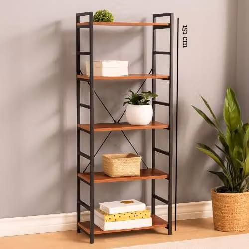Premier Housewares Red Pomelo 5 Tier Wall Mounted Shelf Unit with Black Metal Frame, W/D/H: 60.0 x 28.0 x 151.0 cm – 2
