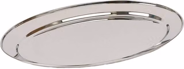 Kelvenix Set of 3 Oval Stainless Steel Serving Platters in Silver, W: 40 cm, D: 27 cm – 1