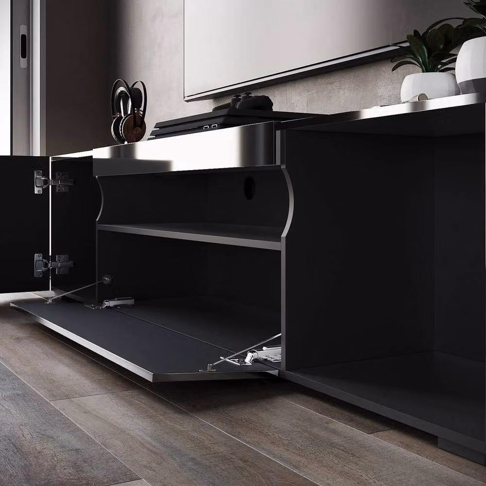 FORGEVIO Modern High Gloss Black TV Stand Cabinet Unit, 200 cm – 3