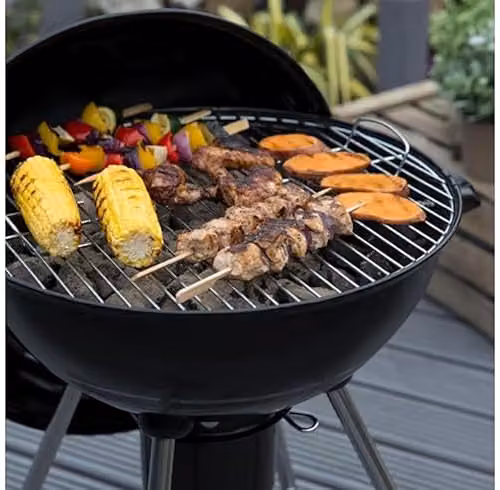 George Foreman Portable Charcoal Kettle BBQ in Black and Silver with Integrated Thermometer and Wheels, W/D/H: 60 x 51 x 90 cm – 3