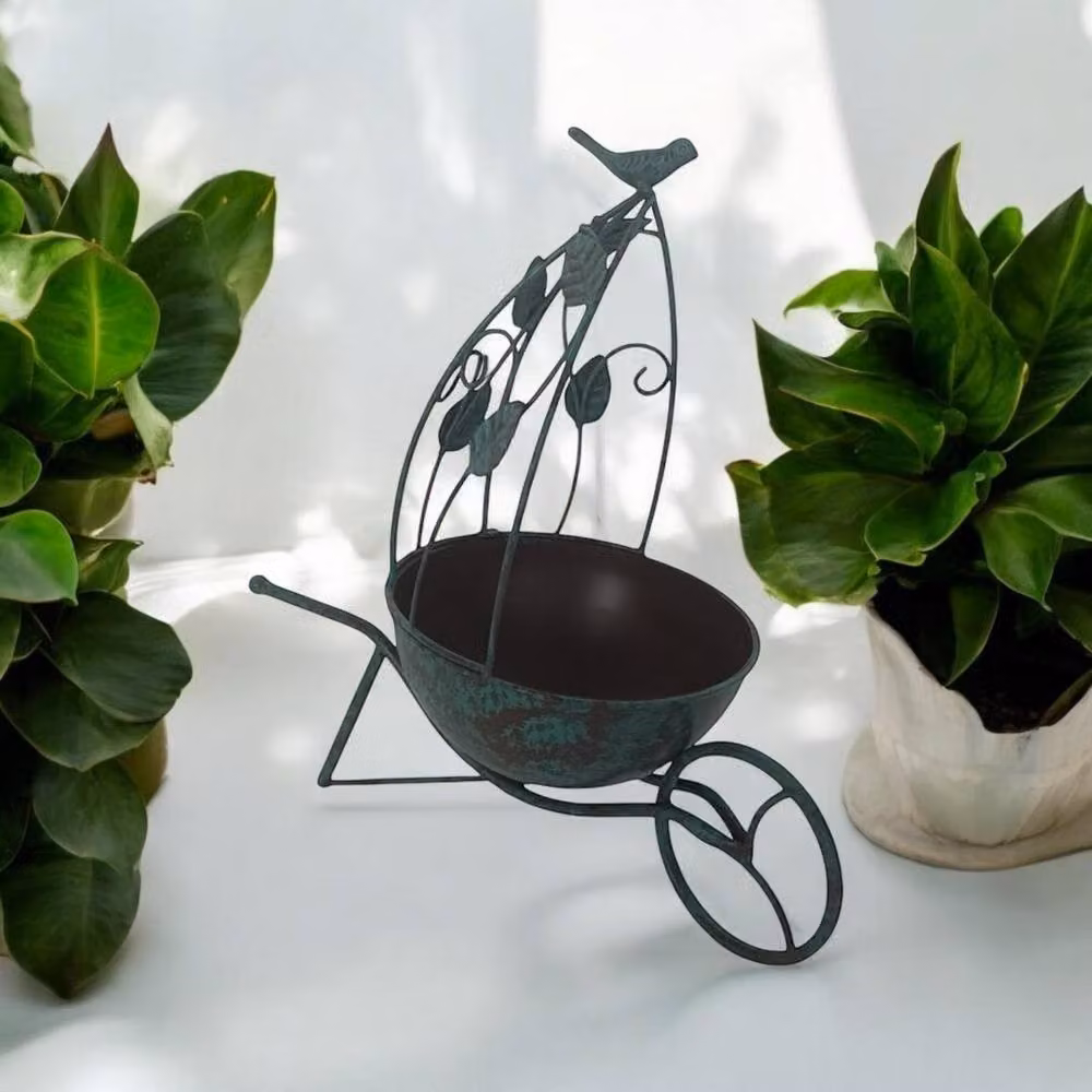 Minster Metal Garden Planter Pot, Green, W: 34 cm, H: 36 cm, L: 19 cm – 2