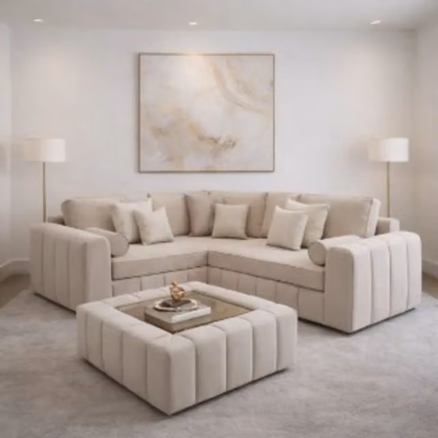 HOB Furniture Oyster Oxford L-Shaped Corner Sofa in Off-White