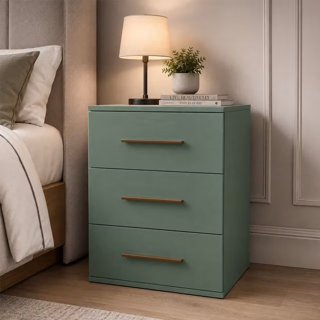 KDMD Modern Green 3 Drawer Bedside Cabinet