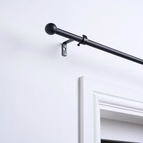 OHS Extendable Metal Curtain Pole with Ball Finials and Fittings, Black, 16mm Diameter, 120 to 220 cm
