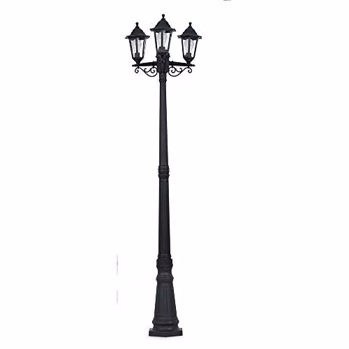 MiniSun Traditional 3 Way Black Lamp Post Light with Warm White 6W LED Bulbs, Height: 195 cm – 1