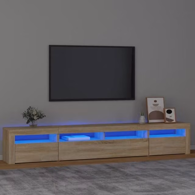 Berkfield Home Modern TV Cabinet with LED Lights in Sonoma Oak Brown, W/D/H: 240 x 35 x 40 cm