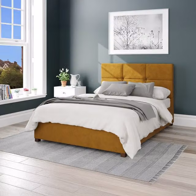 Aspire Modern Upholstered Ottoman Storage Bed in Yellow Velvet, W/D/H: 90 x 200 cm