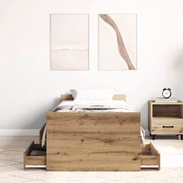 Berkfield Home Artisan Oak Full Bed Frame with Drawers, Brown, W: 100 cm, D: 200 cm, H: 50 cm – 1
