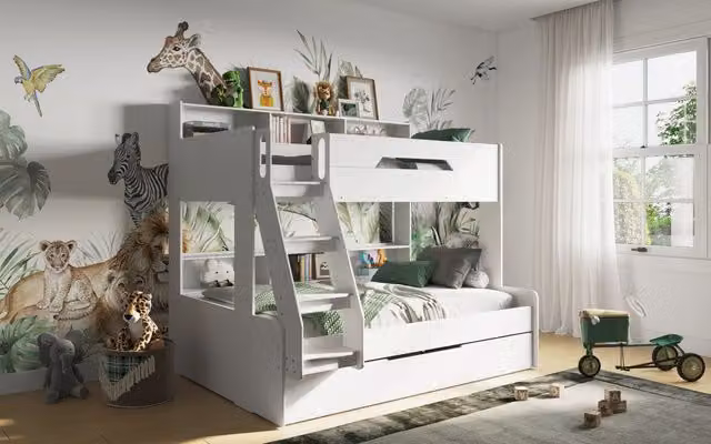 Flair Interstellar Triple Bunk Bed in White, Single Size