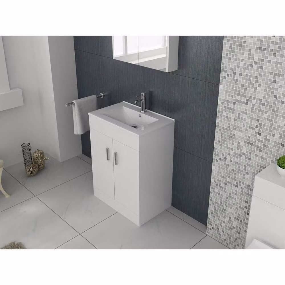 VeeBath SPETLEK Freestanding Bathroom Vanity Unit with Ceramic Sink Basin in White, W: 80.0 cm, D: 39.0 cm, H: 39.0 cm – 2