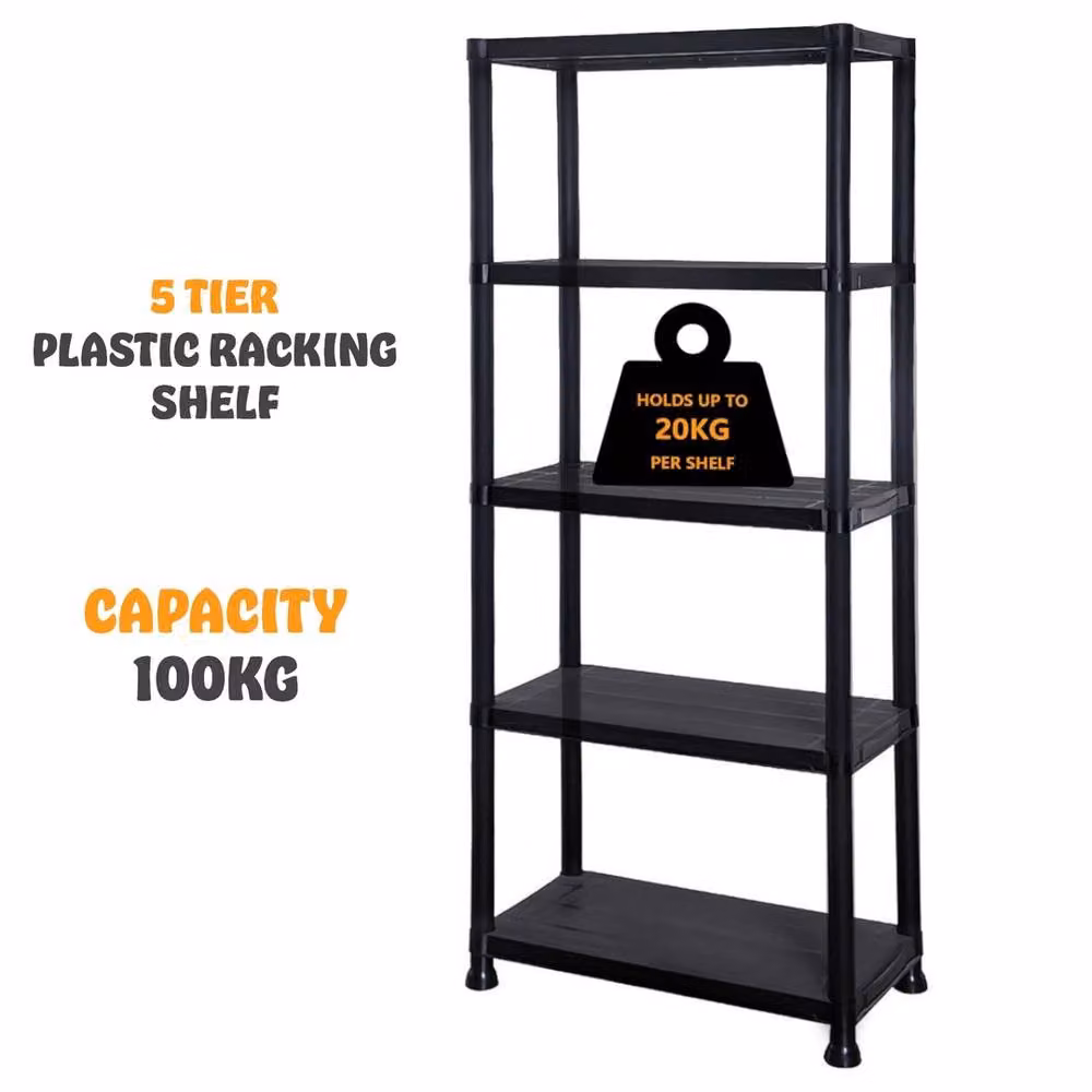 FORGEVIO 5 Tier Plastic Freestanding Home Storage Shelving Unit in Black – 2