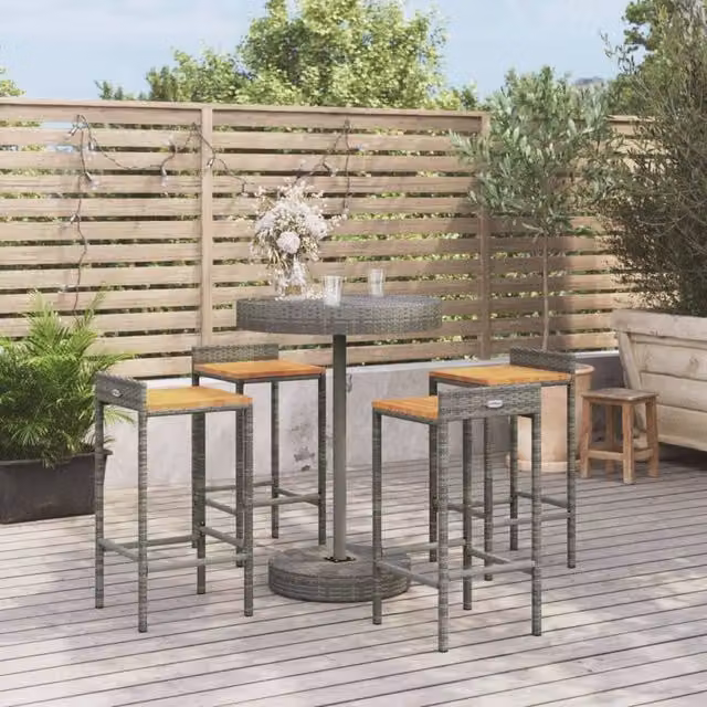 Berkfield Home 5 Piece Grey Poly Rattan and Solid Acacia Wood Garden Bar Set – 1