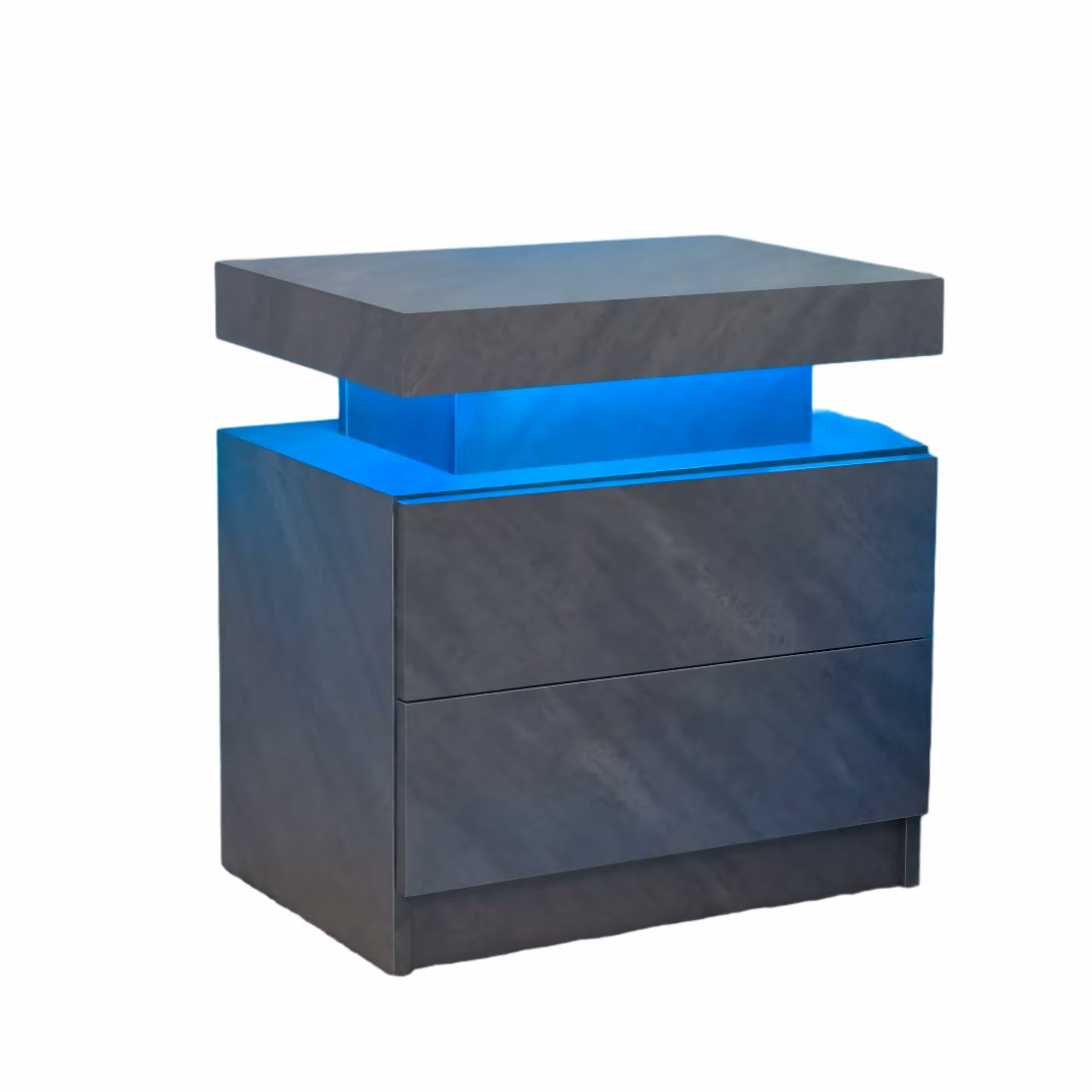 Aosom Modern Grey Bedside Table with 2 Drawers and Adjustable Integrated LED Lights, W: 35 cm, D: 49 cm, H: 52 cm – 2