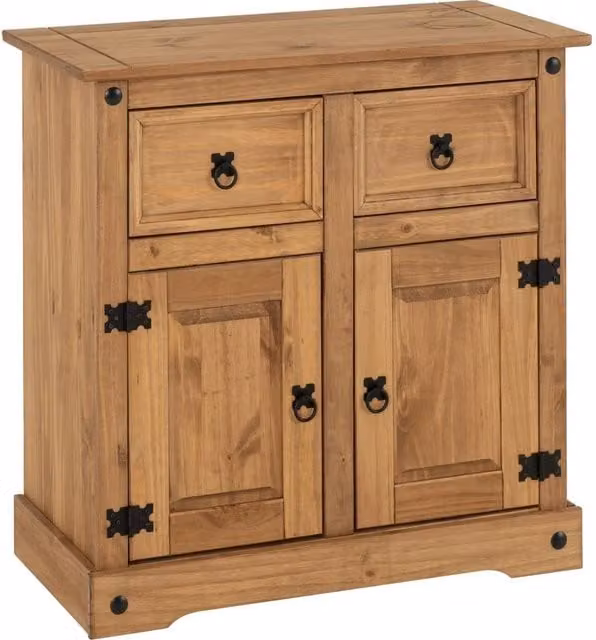 FORGEVIO Essentials Waxed Solid Pine Sideboard with 2 Doors and 2 Drawers in Beige – 1