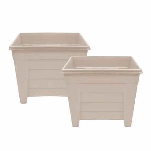 Simpa Grosvenor Square Plastic Garden Planter Tubs, Set of 2, Taupe, Diameter: 38 cm