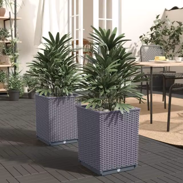 Berkfield Home Set of 2 Grey Plastic Ornamental Planter Tubs, W/D/H: 30 x 30 x 37 cm – 1