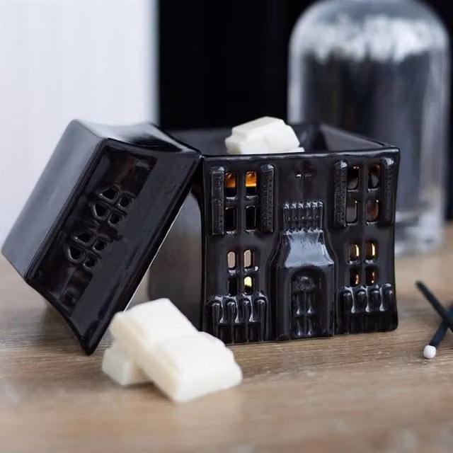 Uniqueful Haunted House Ceramic Oil Burner in Black for Tealights – 1