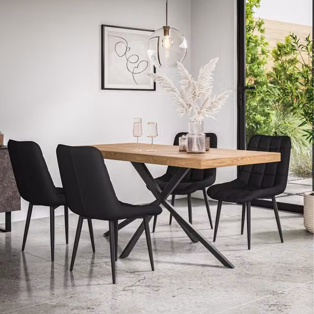 More4Homes Donni Dining Set with Oak Effect Rectangular Table and 4 Black Nova Faux Leather Chairs