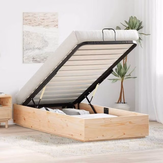 Berkfield Home Modern Pine Ottoman Bed Frame with Storage, Brown, W/D/H: 90 x 190 cm – 1