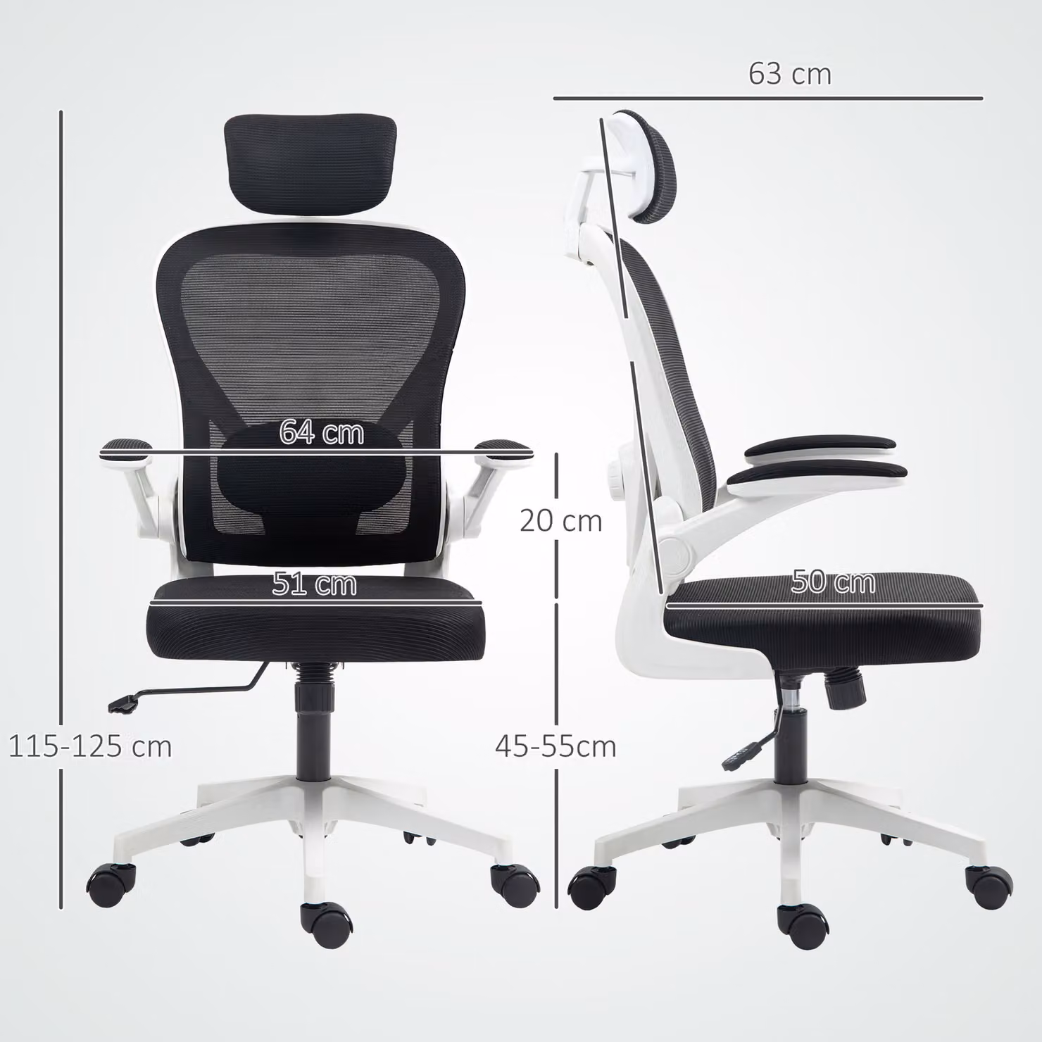 HOMCOM Executive Office Chair, Ergonomic Black Mesh Desk Chair with High Back, Rotatable Headrest and Adjustable Lumbar Support – 3