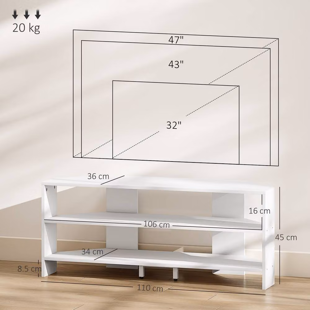 STILVORA Modern White Corner TV Stand with 2 Shelves for up to 47 Inch TVs – 4