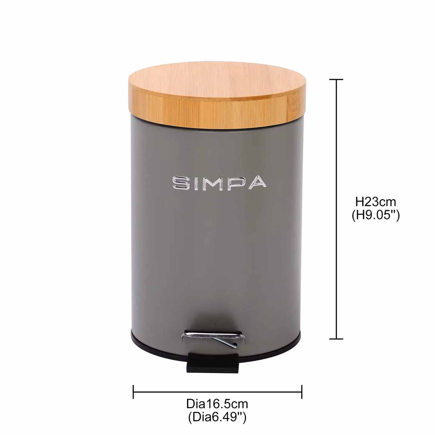 Simpa 3L Soft-Closing Pedal Dustbin with Bamboo Lid in Grey and Silver – 3