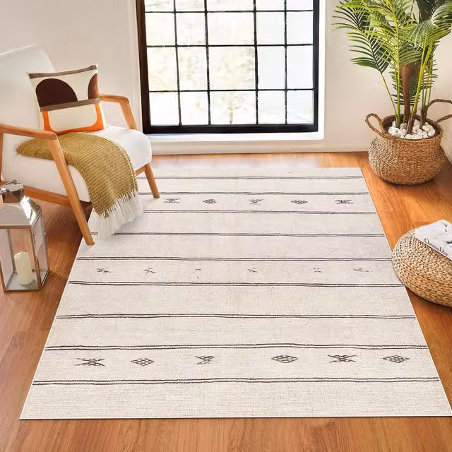 Livabliss Becki Owens Rivi-Global Striped Vintage Rug in White and Black, W: 160 cm, D: 215 cm