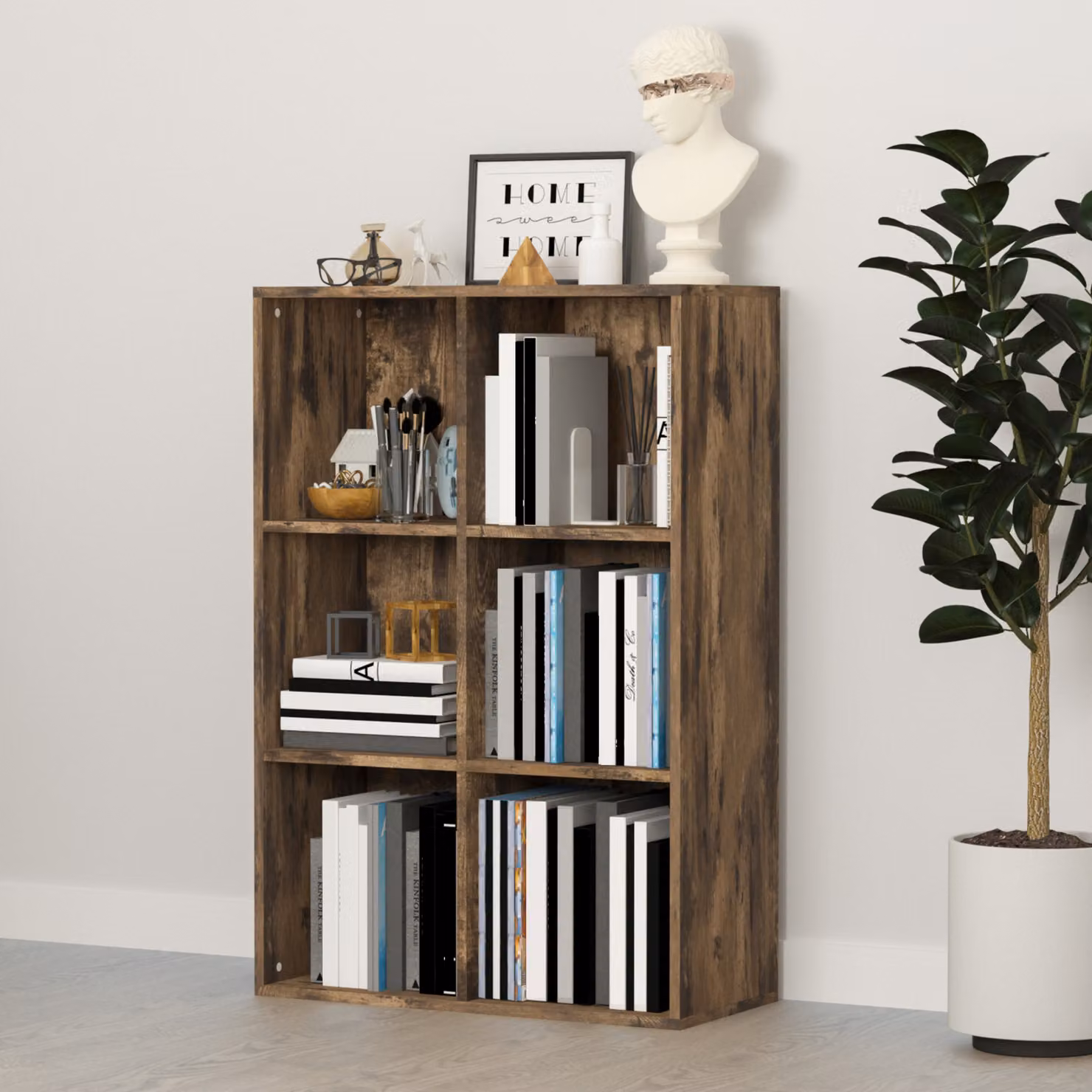 HOMCOM Solid Wood 3-Shelf Open Bookcase with Anti-toppling Device in Rustic Brown – 2