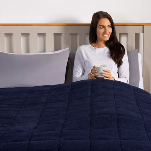 OHS Teddy Fleece Sensory Sleep Therapy Weighted Blanket, Blue, W: 150 cm, D: 200 cm, 8kg