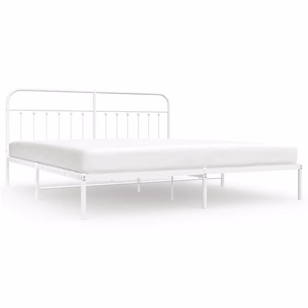 Berkfield Home Metal Bed Frame with Headboard, White, W/D/H: 193 x 203 cm – 2