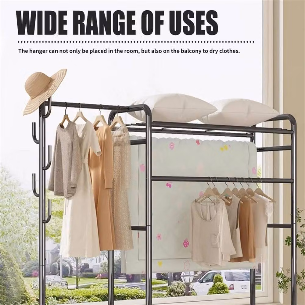Nordara Heavy Duty Double Clothes Rail Garment Rack and Open Wardrobe Storage in Matt Black – 2