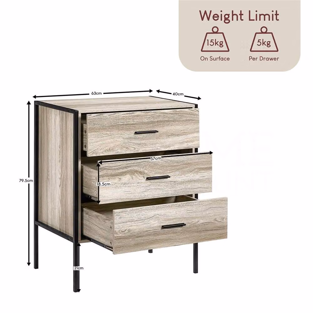 FORGEVIO Grey 3 Drawer Chest of Drawers for Bedroom and Living Room – 2