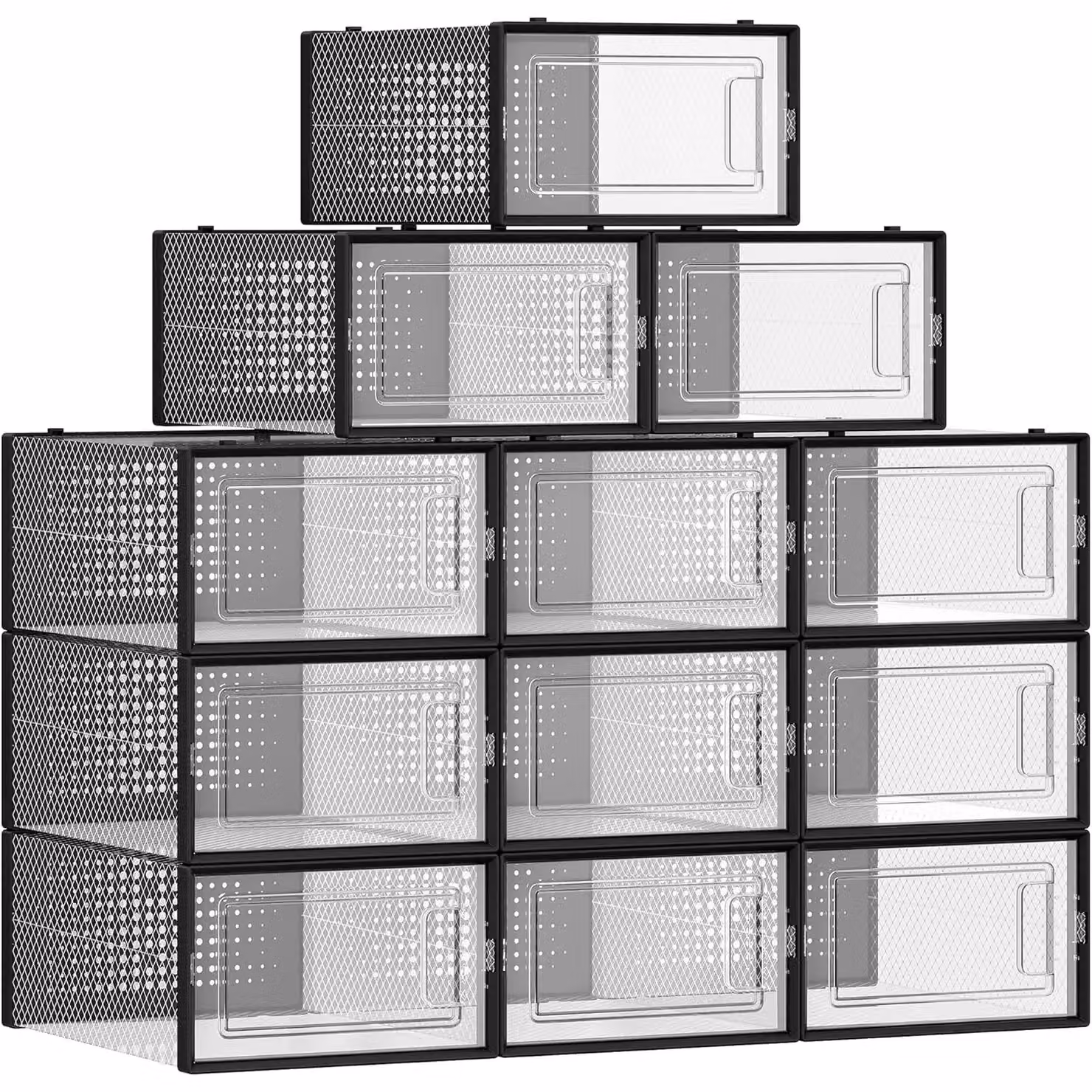 SONGMICS Pack of 12 Stackable and Foldable Medium Storage Organisers in Black – 3