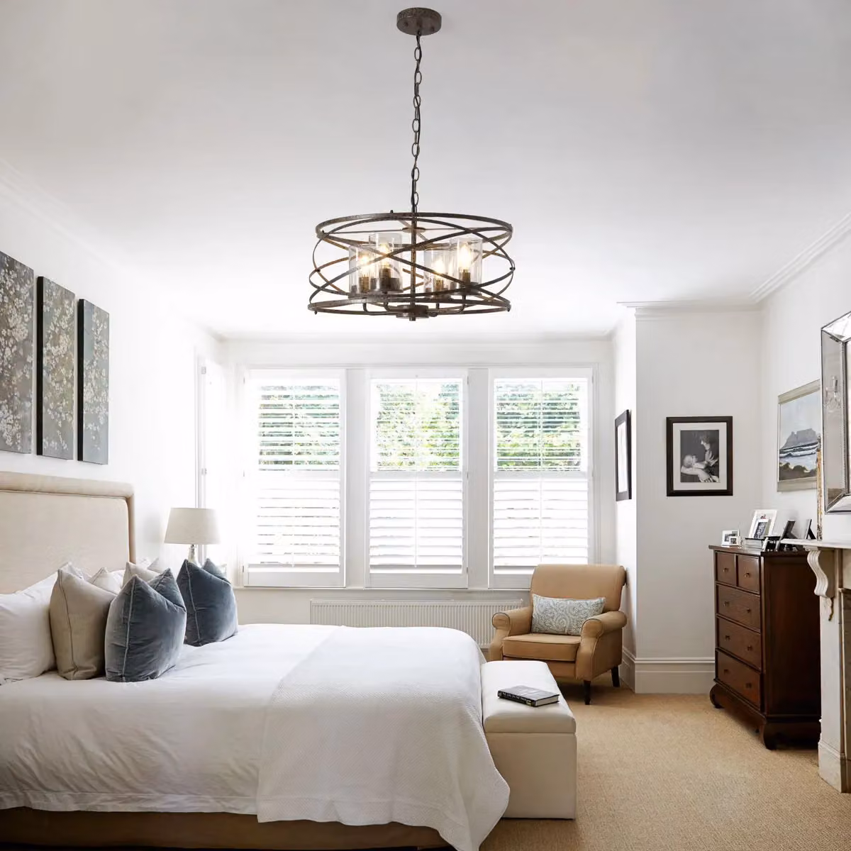 Garwarm 4-Light Adjustable Farmhouse Chandelier in Bronze with Transparent Glass Shades – 3