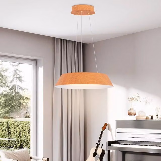 Costway 22W Modern LED Ceiling Light in Natural Wood Grain with Warm White Light