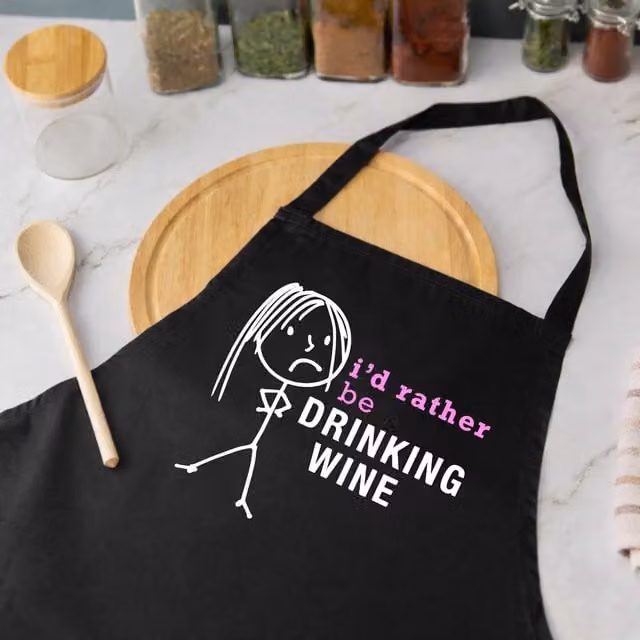 60 Second Makeover Women's I'd Rather Be Drinking Wine Apron in Black – 1