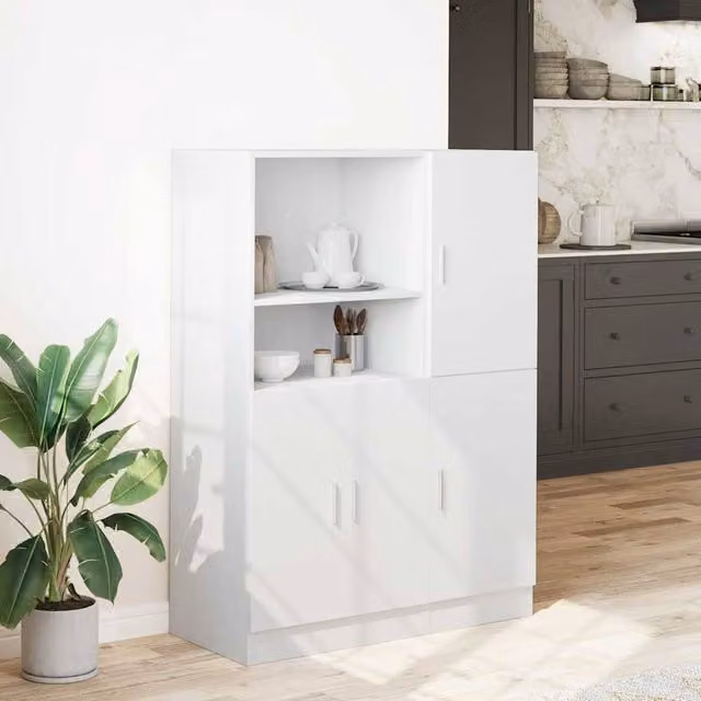 Berkfield Home 2 Piece White Kitchen Cabinet Set with Tall Unit and Hinged Doors, W/D/H: 95 x 41.5 x 131.5 cm
