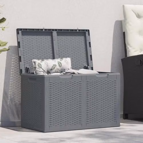 vidaXL Grey Rattan Plastic Garden Storage Box 180 L – 2