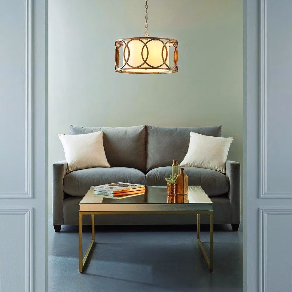 Netlighting VARESE Dimmable 4 Light Fabric and Metal Cylinder Ceiling Pendant in White and Gold/Brass – 2