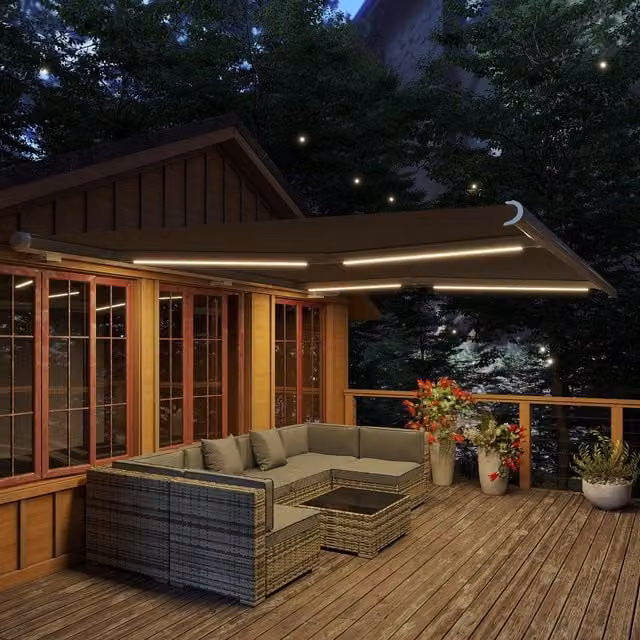 Outsunny Electric Retractable Full Cassette Awning with LED in Grey, W: 400 cm, D: 300 cm