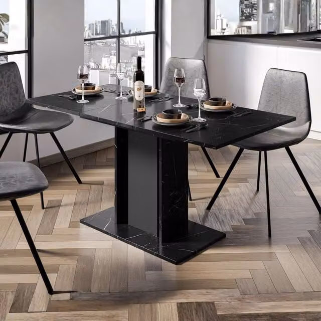 PHD Furniture Wood Mini Extendable Dining Table in Black