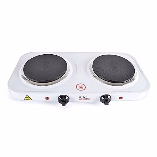 Lloydtron 2000W Double Cast Iron Radiant Hotplate with Overheat Protection and Auto Shut-off, White