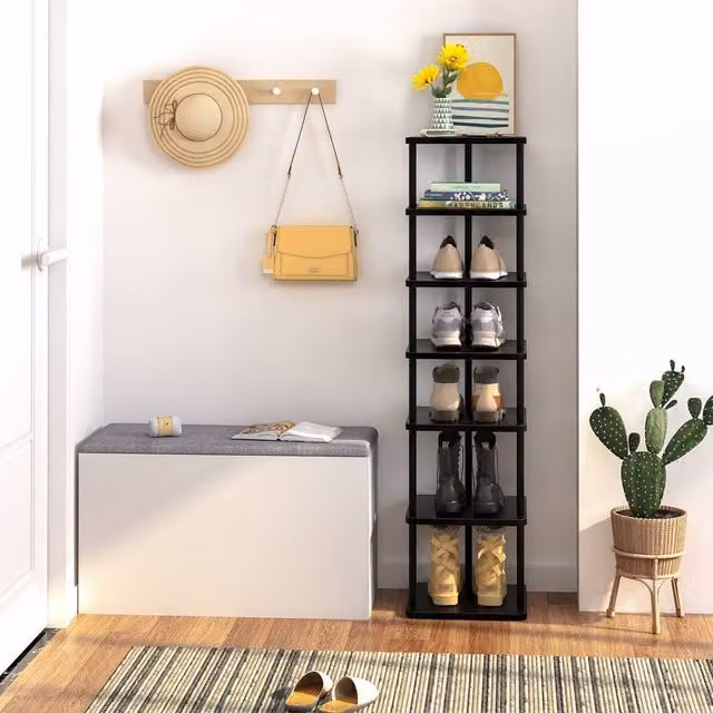 Huhote 7 Tier Narrow Shoe Rack Organiser in Black – 1