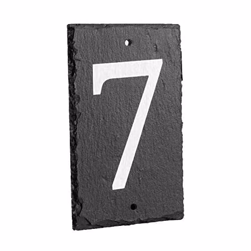 Nicola Spring Rustic Natural Slate House Number 7 Sign, Grey and White, W: 9.0 cm, H: 14.5 cm – 1