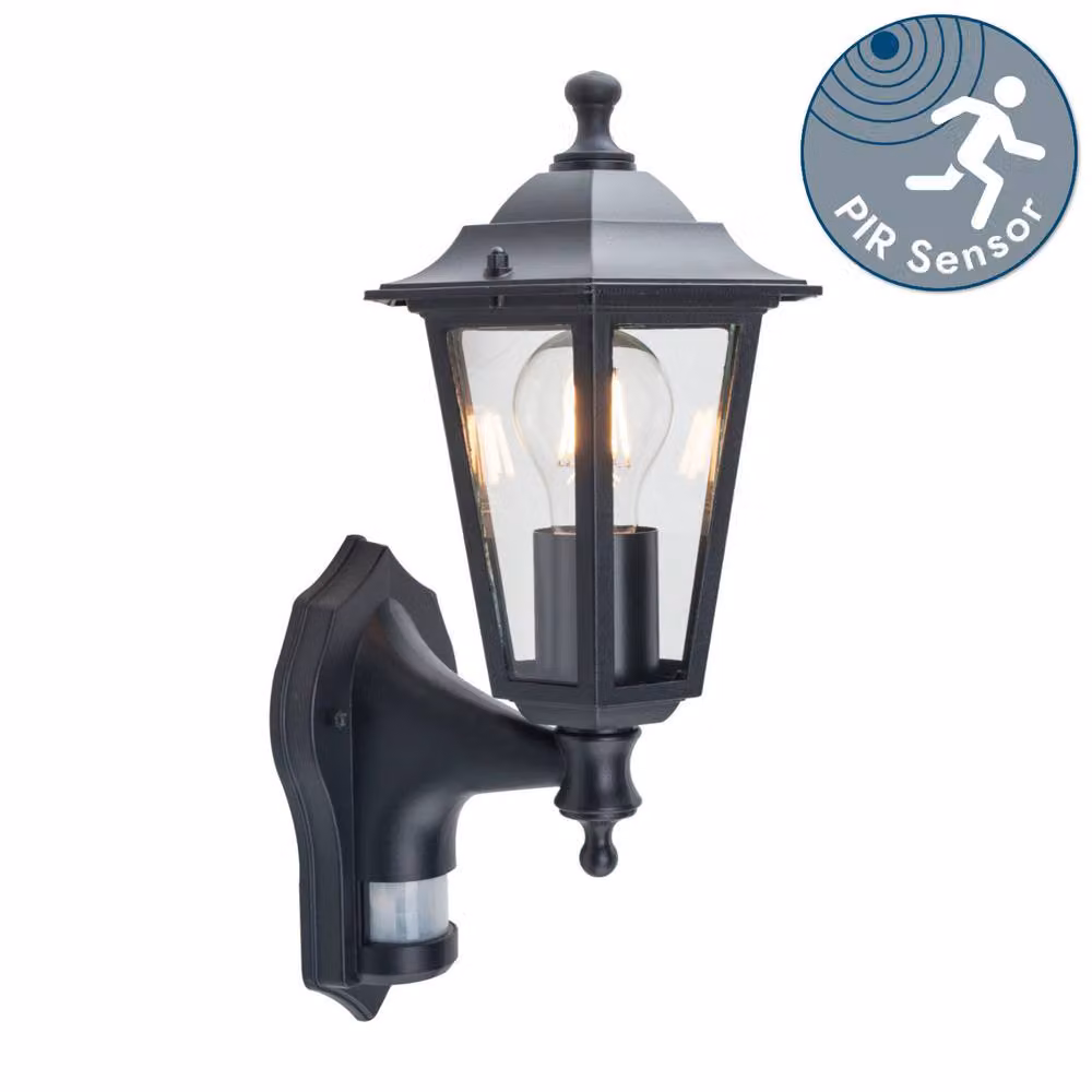 First Choice Lighting Black Six Sided Lantern Outdoor Security Wall Light with Motion Sensor and Timer – 2