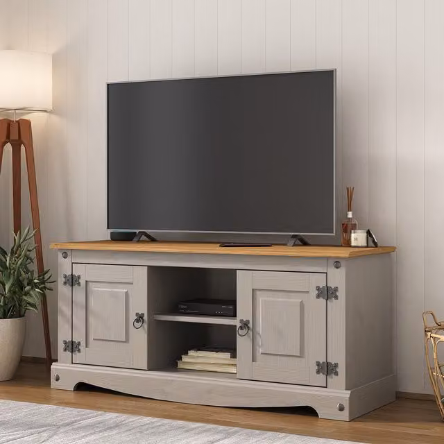 Mews Rustic Grey Waxed Pine 2 Door Flat Screen TV Stand