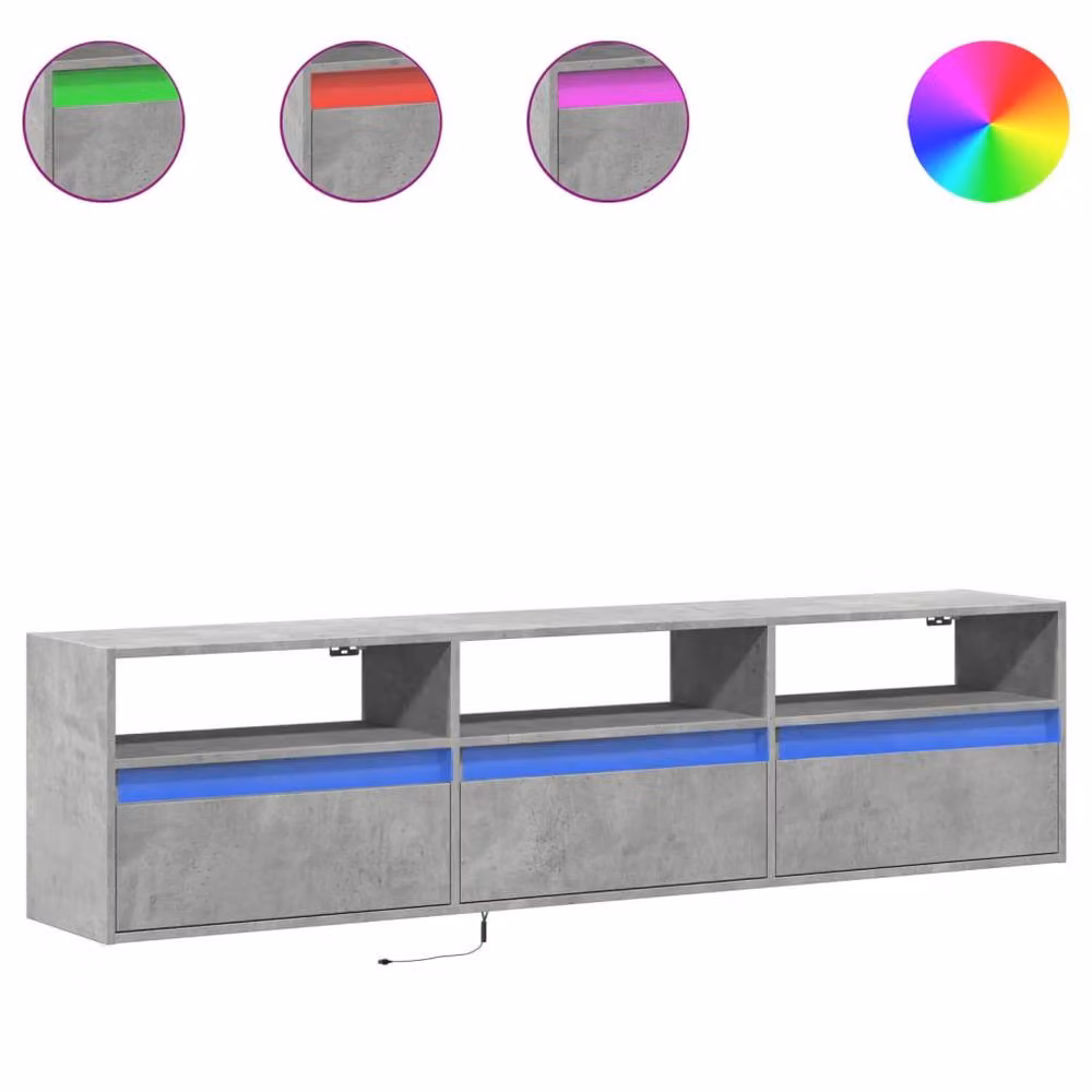 Berkfield Home Modern TV Wall Cabinet with LED in Concrete Grey, W/D/H: 180 x 31 x 45 cm – 2