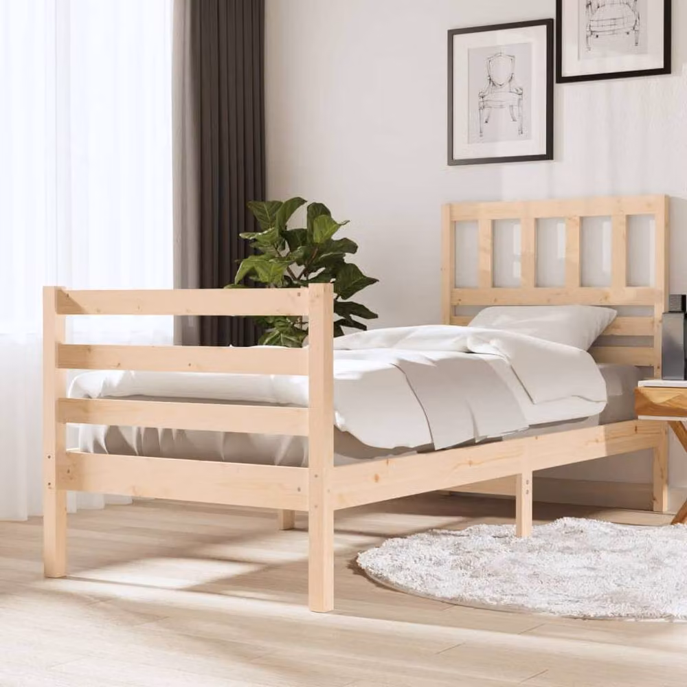 Berkfield Home Beautiful Solid Wood Pine Bed Frame in Natural, W/D/H: 90 x 200 cm – 2