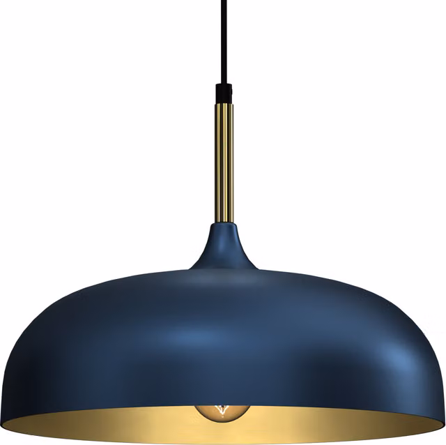 Milagro Lincoln Industrial Dome Pendant Lamp in Blue and Gold/Brass, Diameter: 35 cm